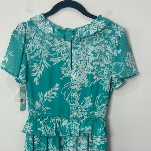 Abound Floral Ruffle Midi Dress Green White V neck Girly Flirt Spring Summer - Picture 5 of 8